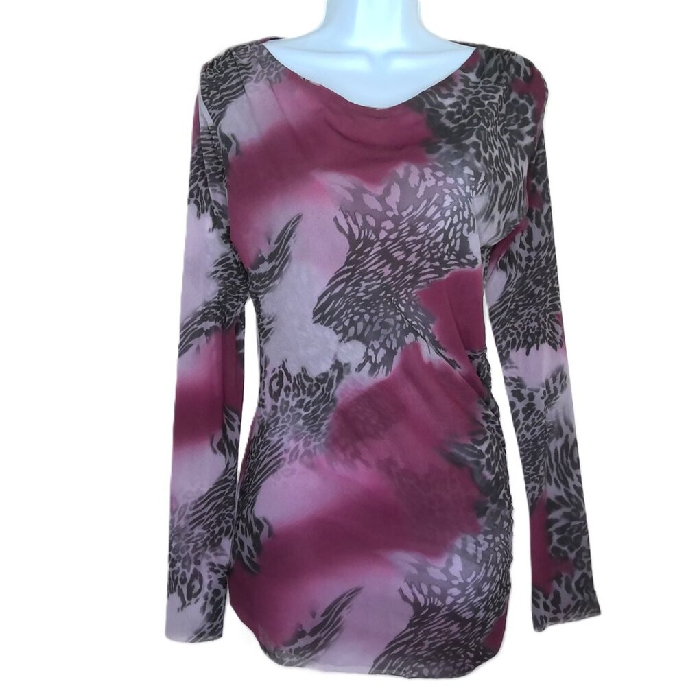 Sweet Pea by Stacy Frati Top Animal Print Purple Gray & Black Stretch EUC Sz L
